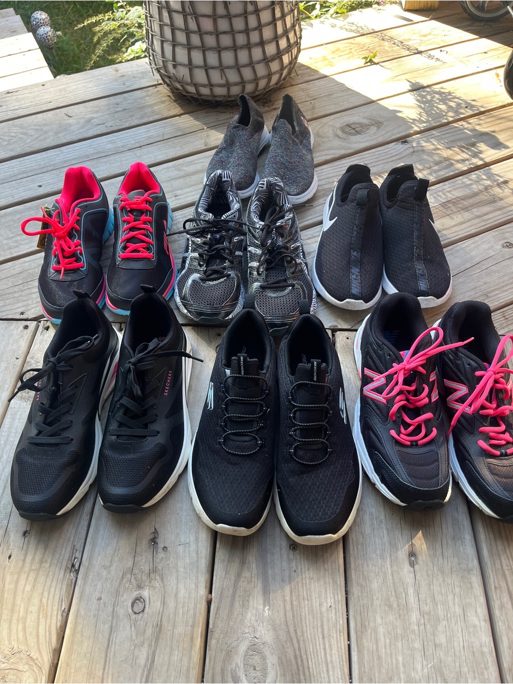 Womens Black Athletic Sneakers with Pink Accents - Unbranded